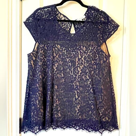 Rose & Olive Tops - Rose & Olive Navy Lace Blouse, Nude Lining - EUC - XL
